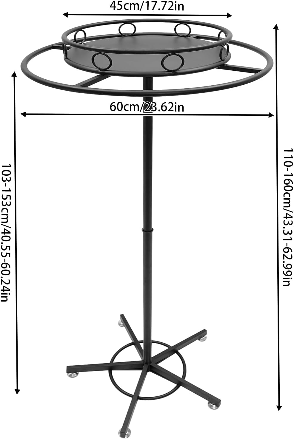 360° Rotating Clothing Display Rack, Round Garment Rack, Floor Standing Rotatable Clothing Rack Adjustable Height Retail Display Stand, Clothing Display Stand for Hanging Clothes Bedrooms (Black)