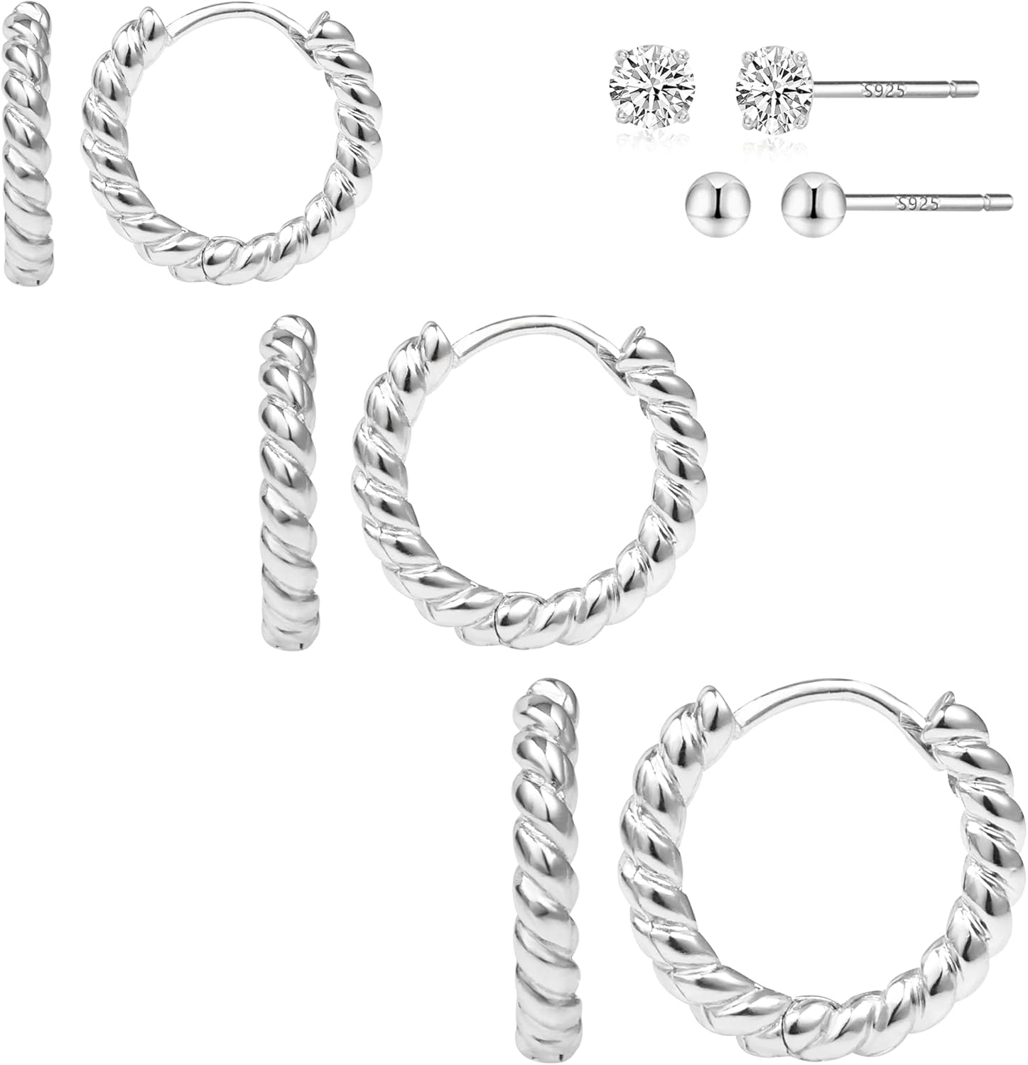 Hypoallergenic Huggie Hoop Studs Earrings Set for Women Girls Small Dainty Minimalist CZ Cartilage Earrings Stud Hoops