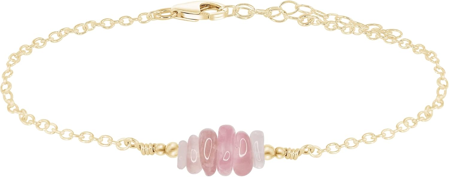 Luna Tide Rose Quartz Chip Bead Bar Anklet in 14k Gold Fill