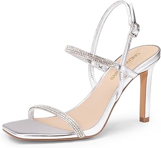 Women’s Slingback Heels High Stilettos Open Square Toe Ankle Strap Pumps Sexy Comfort Strappy Dress Shoes Wedding Bridal Heeled Sandals