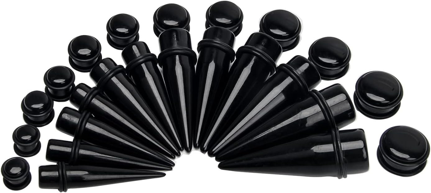 24 Pieces Big Ear Gauges Kit, Acrylic Tapers and Plugs Double O-Rings Stretching Set