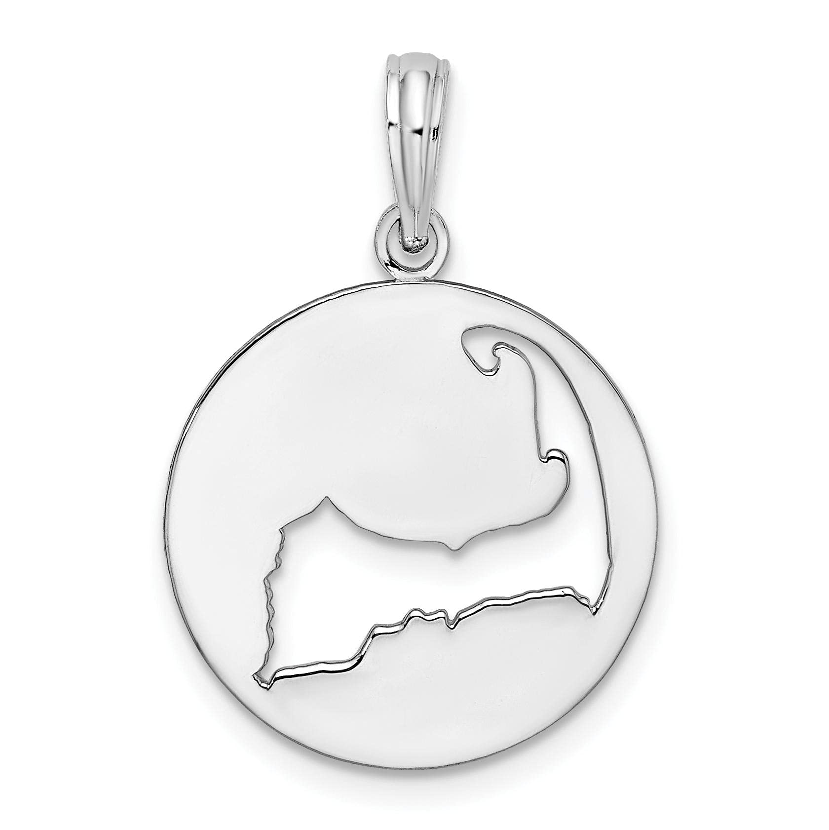 925 Sterling Silver Travel Charm, Polished Cape Cod Cut-out Pendant
