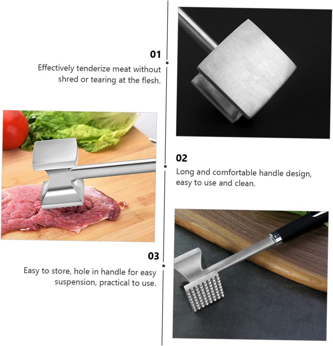Mikinona 1pc Home Meat Pounder Ergonomic Black Meat Hammer for Tenderizing Beef Chicken Pork Double-sided Design for Muscle Breakdown Kitchen Tool for Effortless Cooking