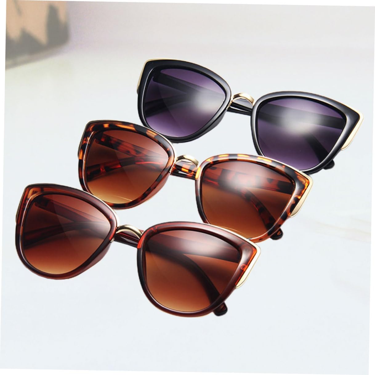 TEHAUX 3pcs Women Cat Eye Sunglasses Set Vintage Plastic Frames Fashion Outdoor Beach Eyewear Retro Sun Glasses