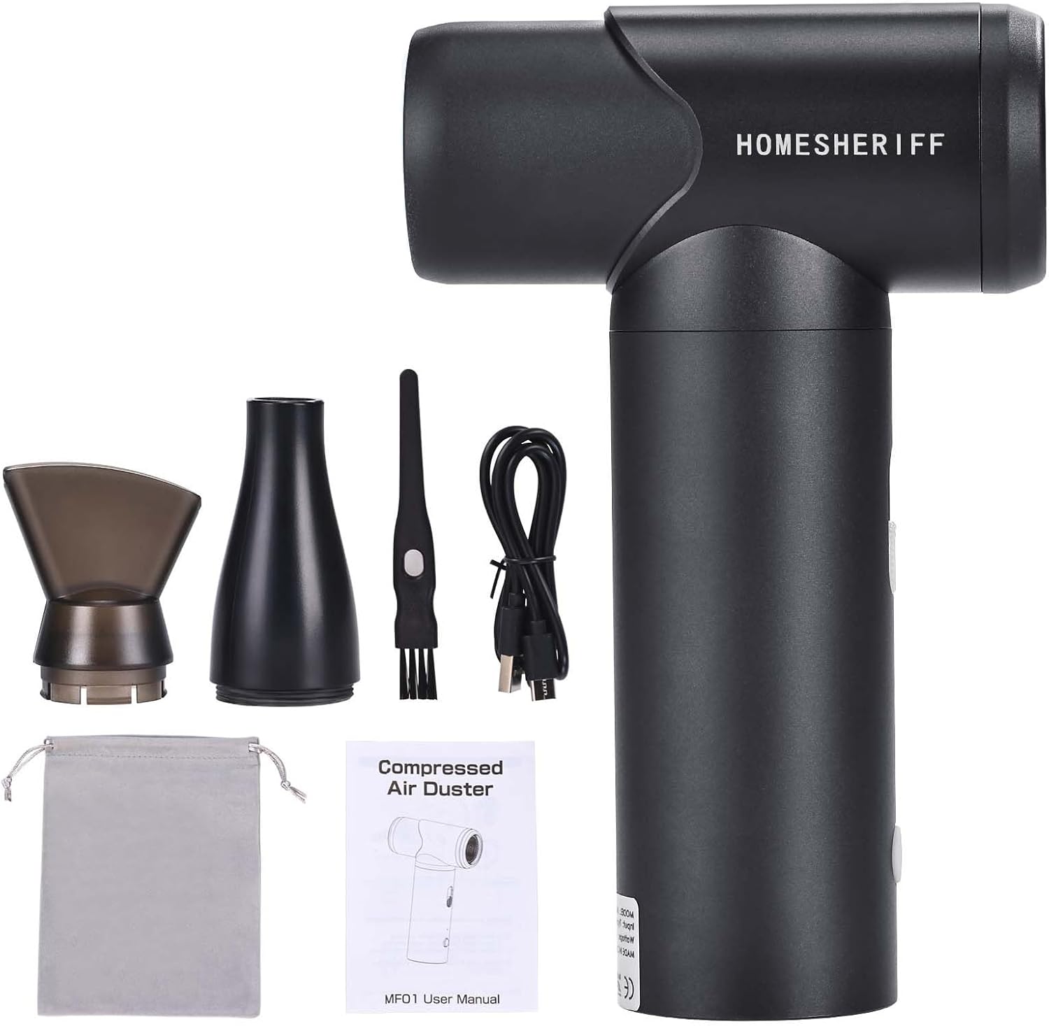 Compressed Air Duster-3 Gear Adjustable 150000RPM Electric Air Duster with LED Light, Rechargeable Cordless Air Blower for Keyboard Electric Devices Cleaning. Replaces Compressed Air Cans (Black)