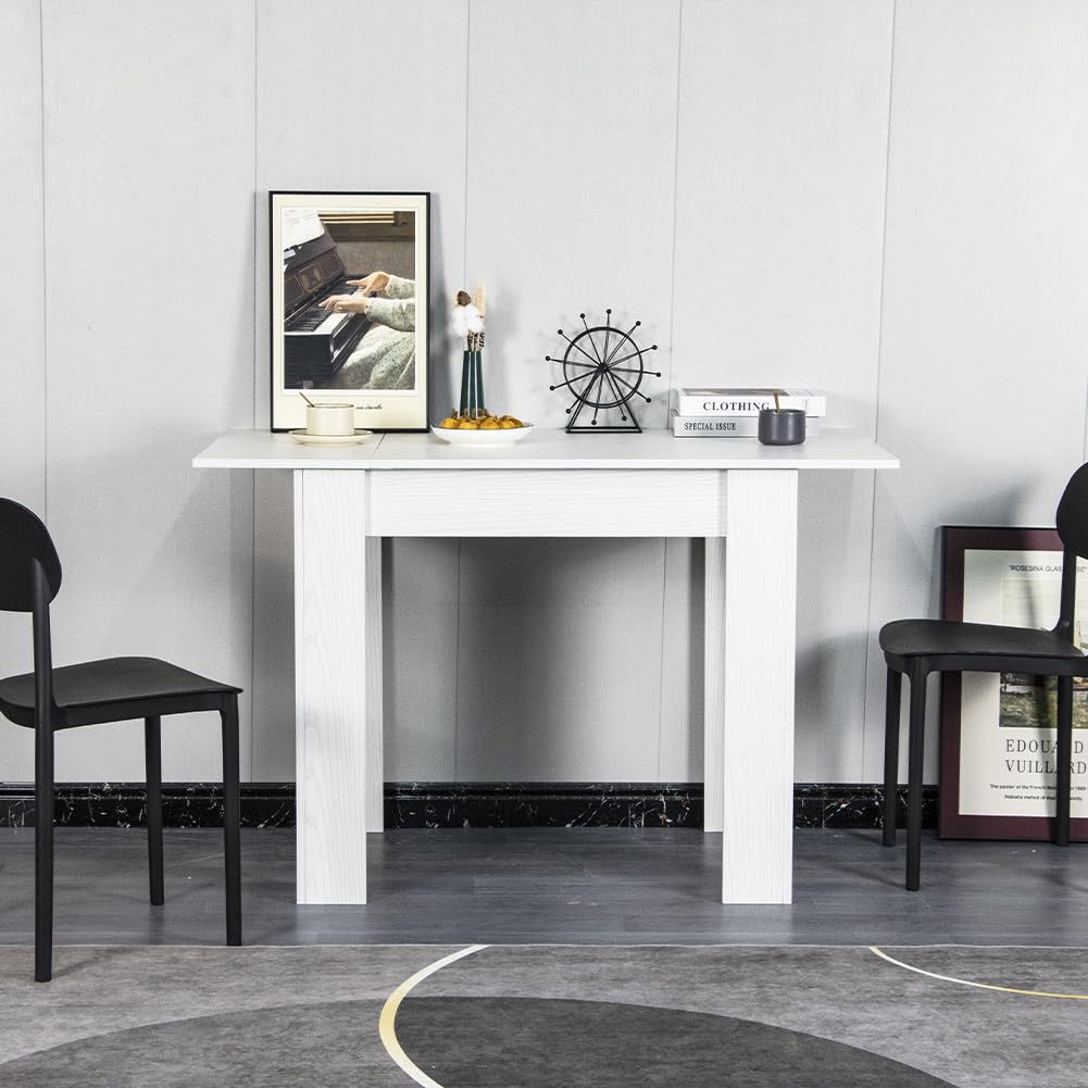 Shally Dogan Tavolo Allungabile Sala da pranzo Bianco da 90 x 60 cm a 120 x 60 cm, Design Moderno, Estensibile Salvaspazio, Ideale per Sala Pranzo, Soggiorno, Cucina, Arredamento (Bianco Frassinato)