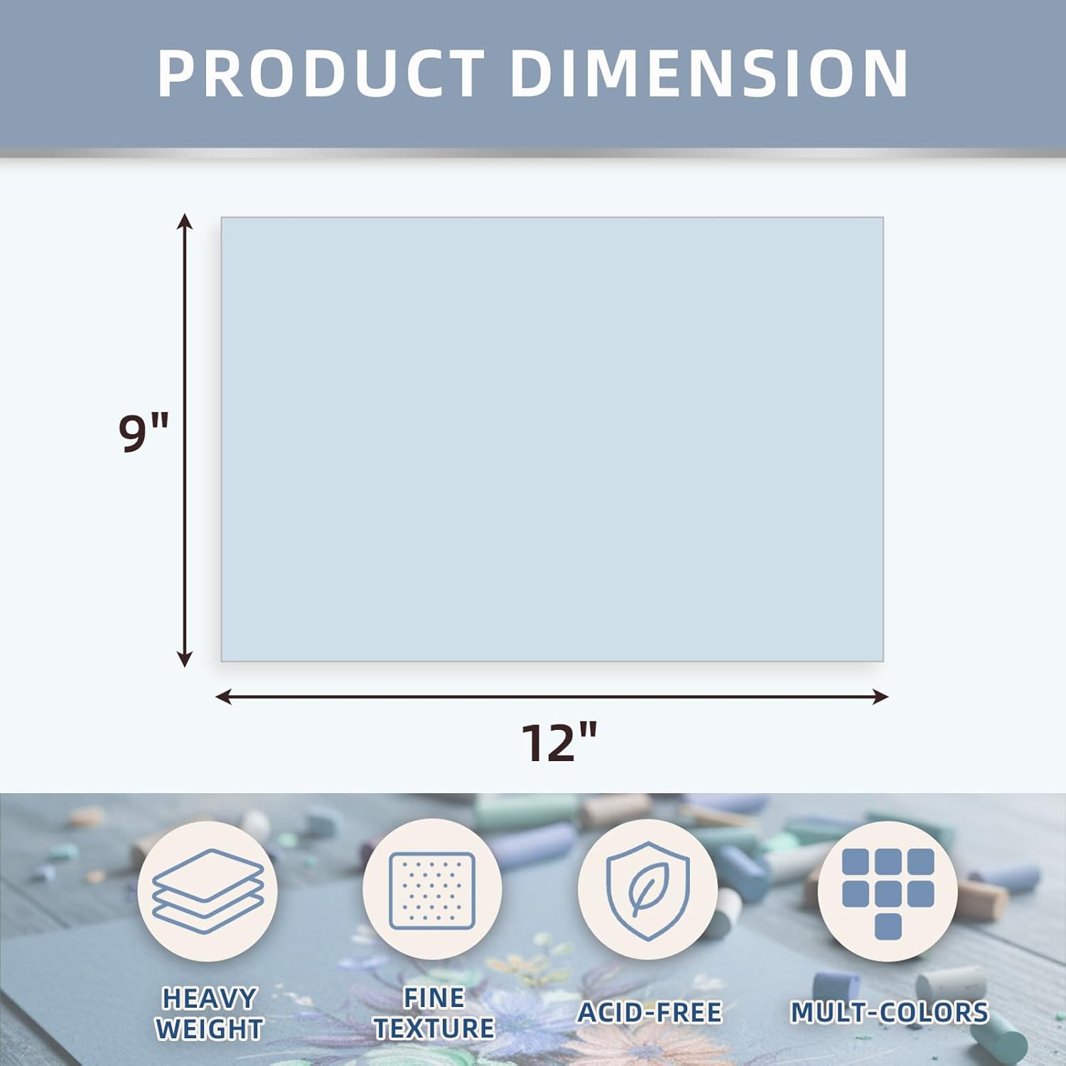 Somime 9x12 Sanded Pastel Paper Pad for Artists, 12 Sheets of 6 Assorted Light Colors Heavyweight Drawing Paper Pad for Pencils and Soft Oil Charcoal Pastels