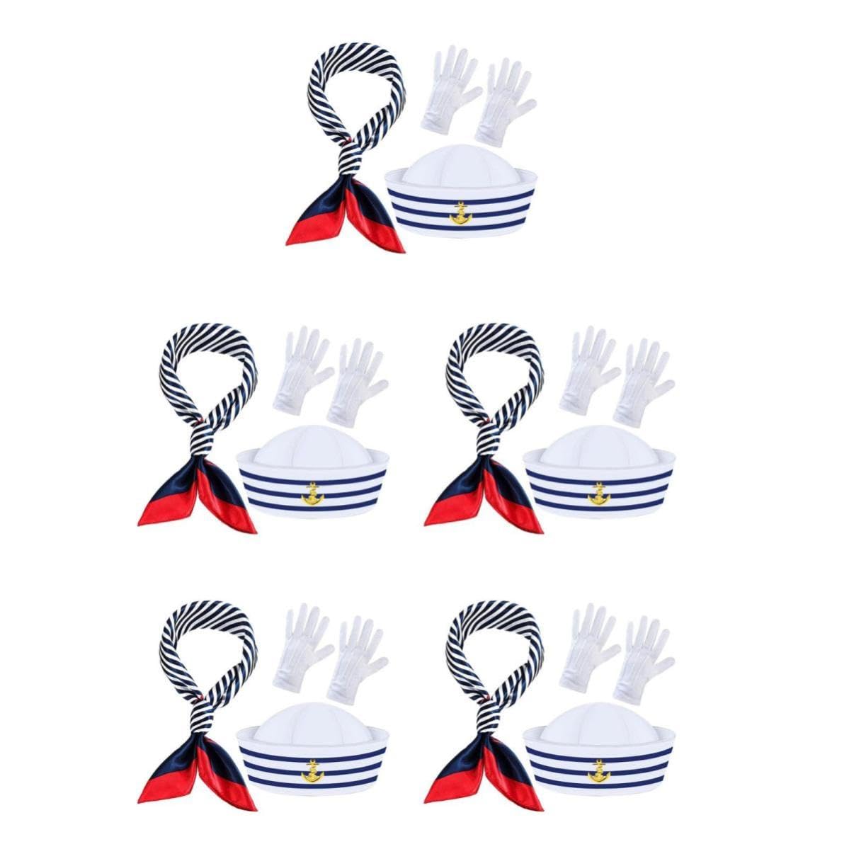 Healeved 5 Set Cappello da Marinaio a Righe Blu Bianche per Uomo,