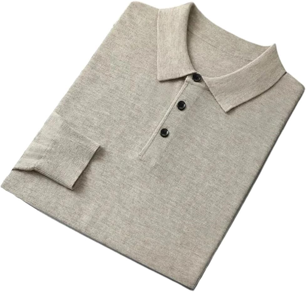 Men's Polo Neck Sweater Solid Loose Knitted Pullover Casual Business Knit Jumper Tops