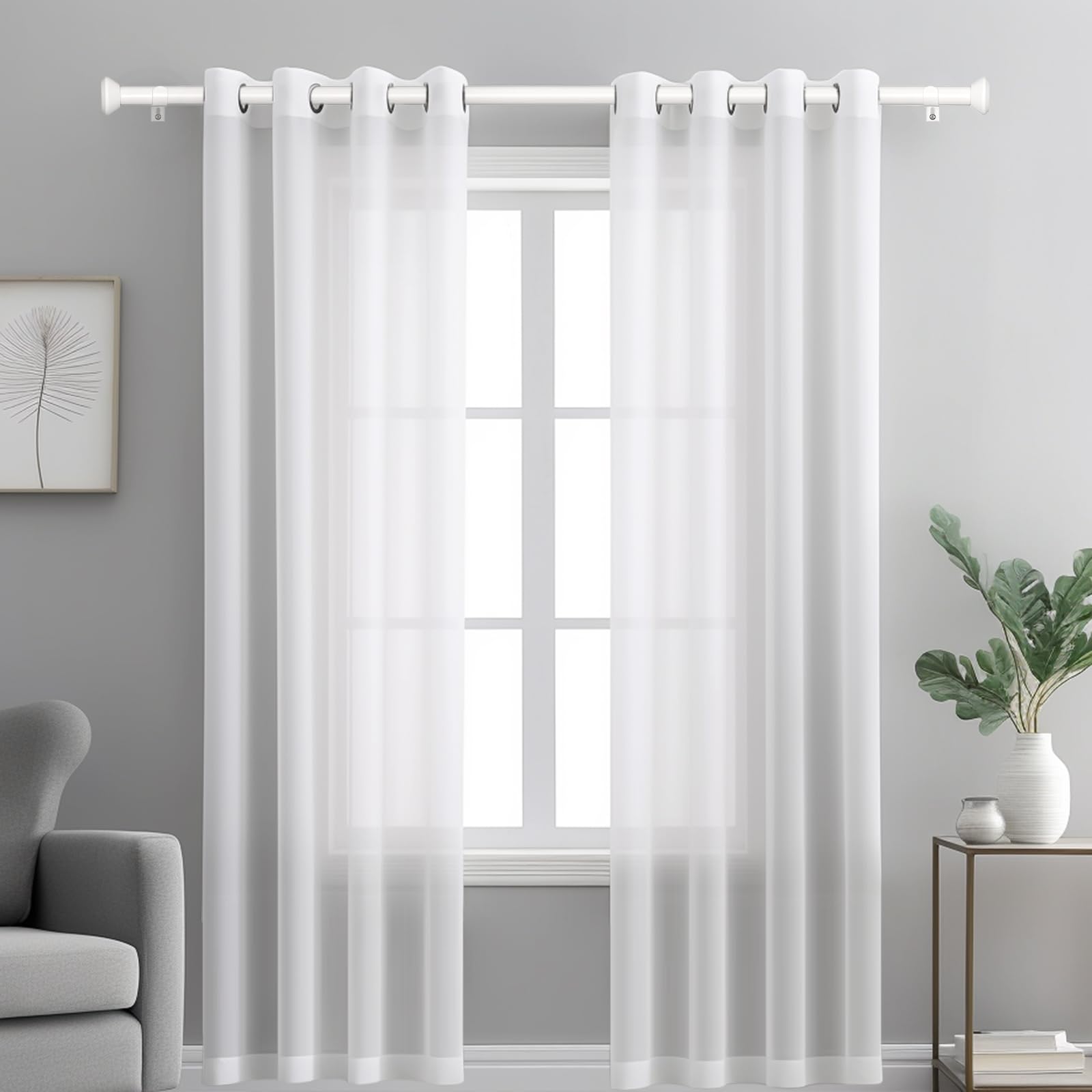 Bastoni per tende bianche per finestre da 100 a 213,4 cm – 5/8 pollici in metallo resistente, confezione da 2 con ganci per tende – Tende oscuranti per fattoria con staffe, rustiche
