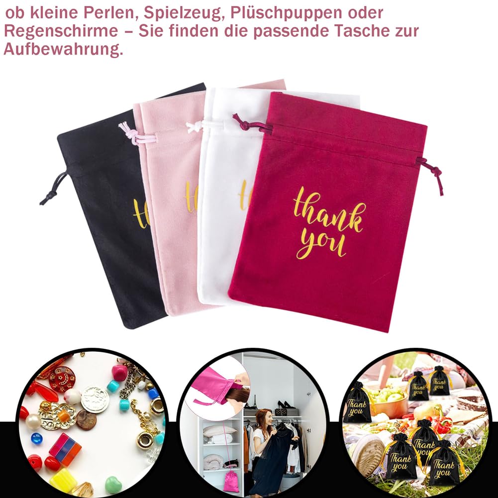GreatRise 50 szt. aksamitnych woreczków 13 × 18 cm ze sznurkiem, z nadrukiem "Thank You", aksamitne woreczki prezentowe na Boże Narodzenie, dożynki, prezent, słodycze, biżuteria, różowe