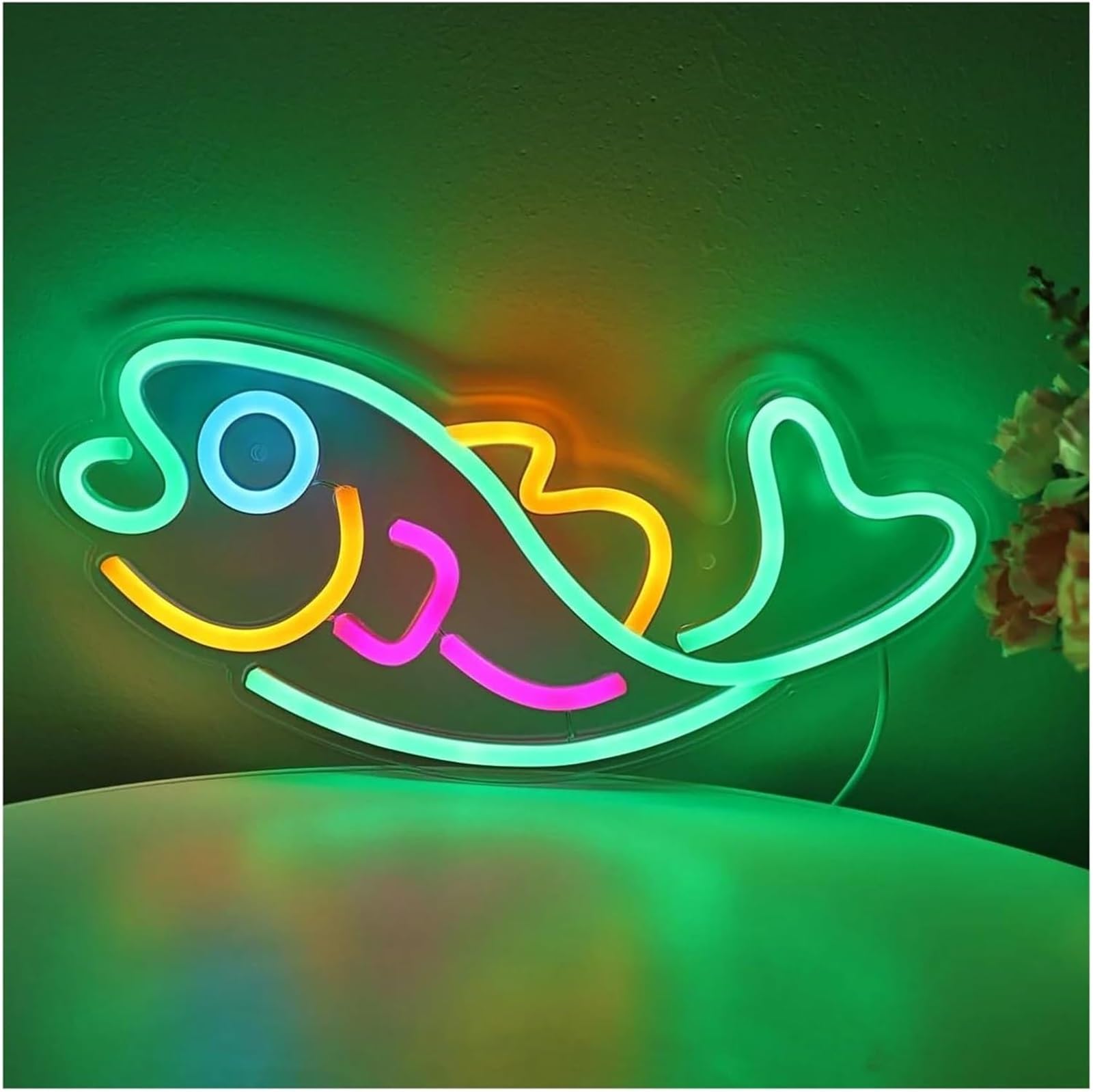 Zynther Neon lamp Creative Fish Shape LED Neon Sign for Bedroom Pub Club Party Home Wall Art Decor Illuminated 31×15.5cm
