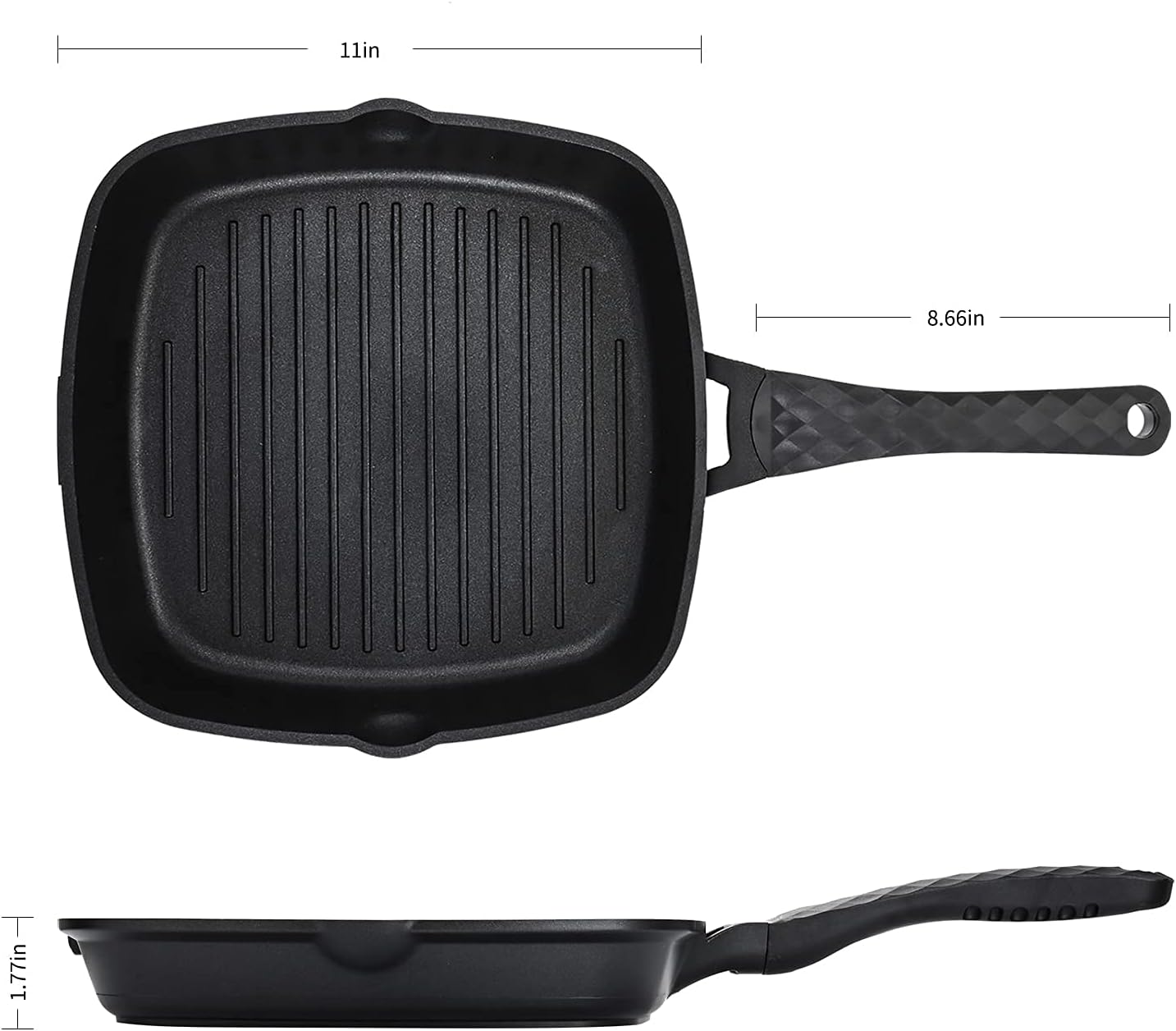 Grill Pan for Stove Tops, BinGoTool 11 Inch Nonstick Square Grill Skillet Bacon Steak Pan Indoor Induction Griddle Grill Fry Pan: Home & Kitchen