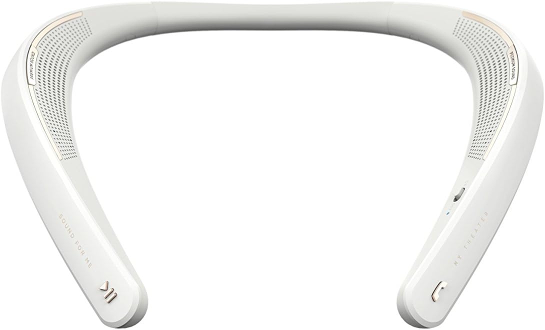 New Product My Theater Wearable Speaker, Slim and Light Weight Neckband Speaker with Bluetooth for Music, Watch TV with Theater Quality 3D Sound, Hands-Free Phone Calls - White