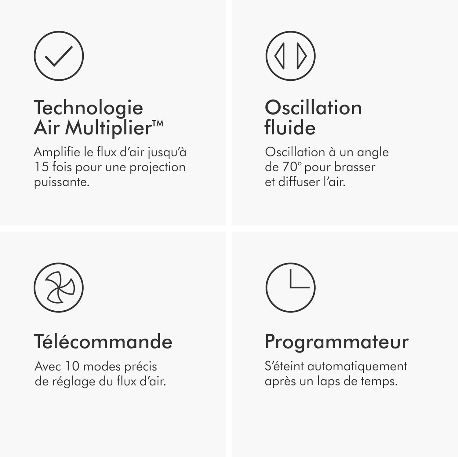 Dyson Cool AM07 Ventilateur avec télécommande 100 cm, minuterie 9 h, ventilateur tour silencieux blanc/argent, économie d'énergie, ventilateur sur pied, ventilateur sur pied