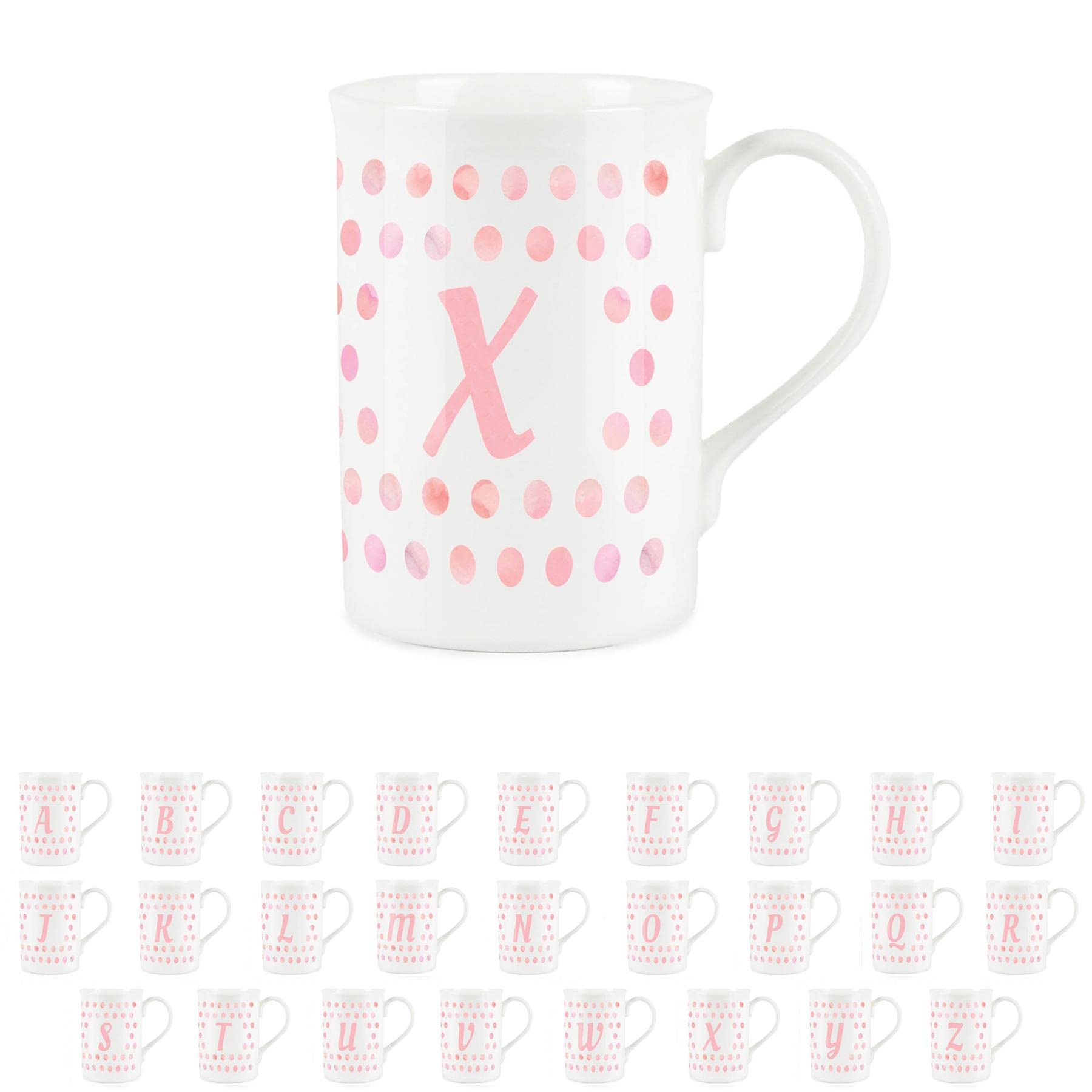 Purely Home Pink Polka Dots Spots Letter X Mug - Fine Bone China Alphabet Initials Gift/Present Mug
