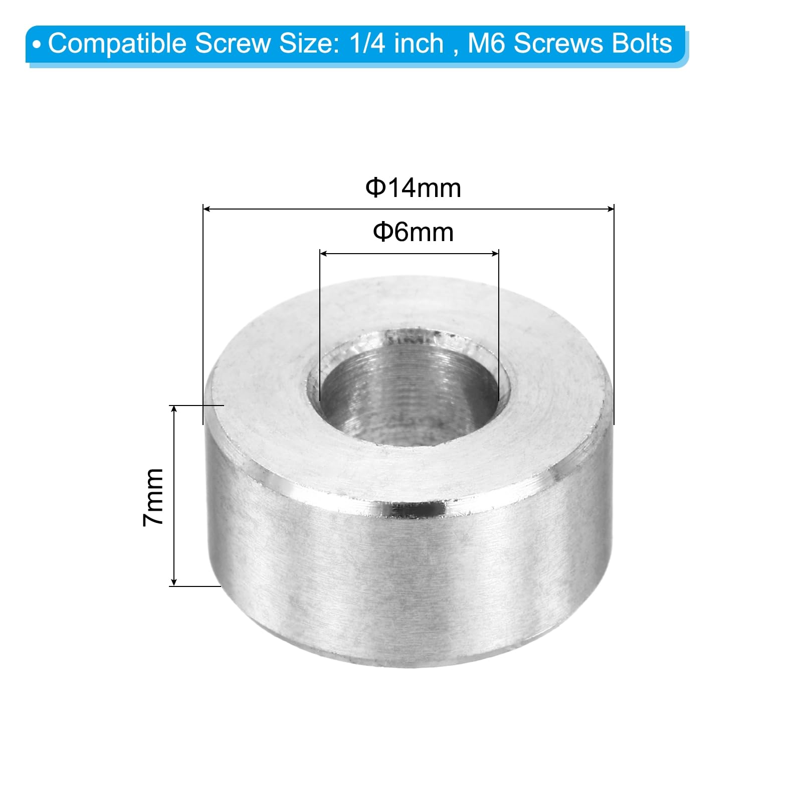 PATIKIL M6 Stainless Steel Spacers, 12Pcs Metal Spacer 6mm ID x 14mm OD x 7mm L Screw Standoff for 1/4" or M6 Screw - Image 2