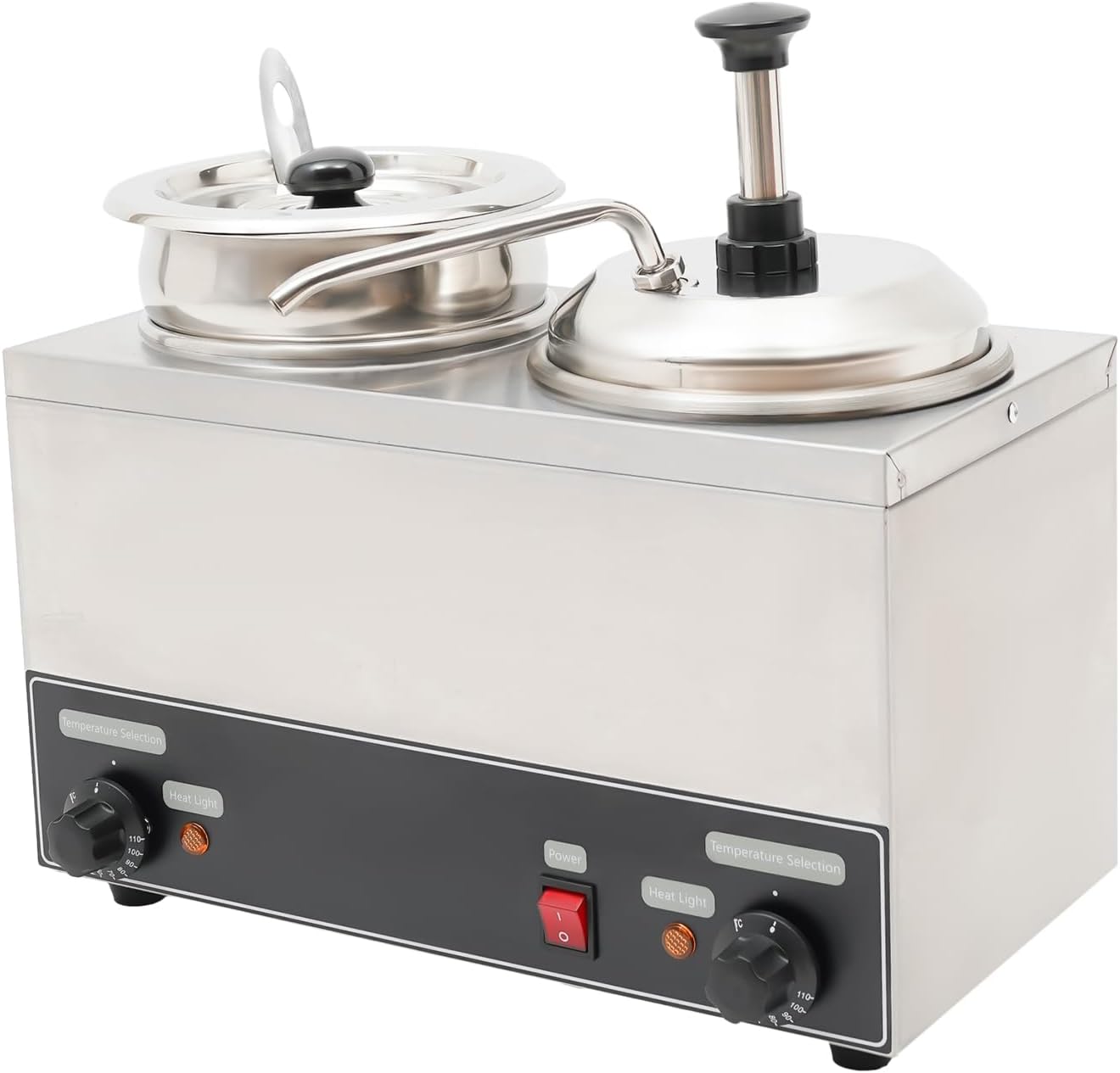 Cheese Dispenser Warmer with Pump, 2L+4L Stainless Steel Countertop Dual Pot Electric Nacho Cheese Dispenser Adjustable Temp 86-230℉ for Melting Chocolate, Butter, Caramel, Chili, Snack Bars