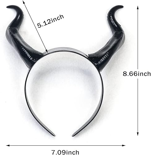Miniatura 6 de L'VOW Diadema de cuernos de demonio de bruja negra, tocado malvado de Halloween