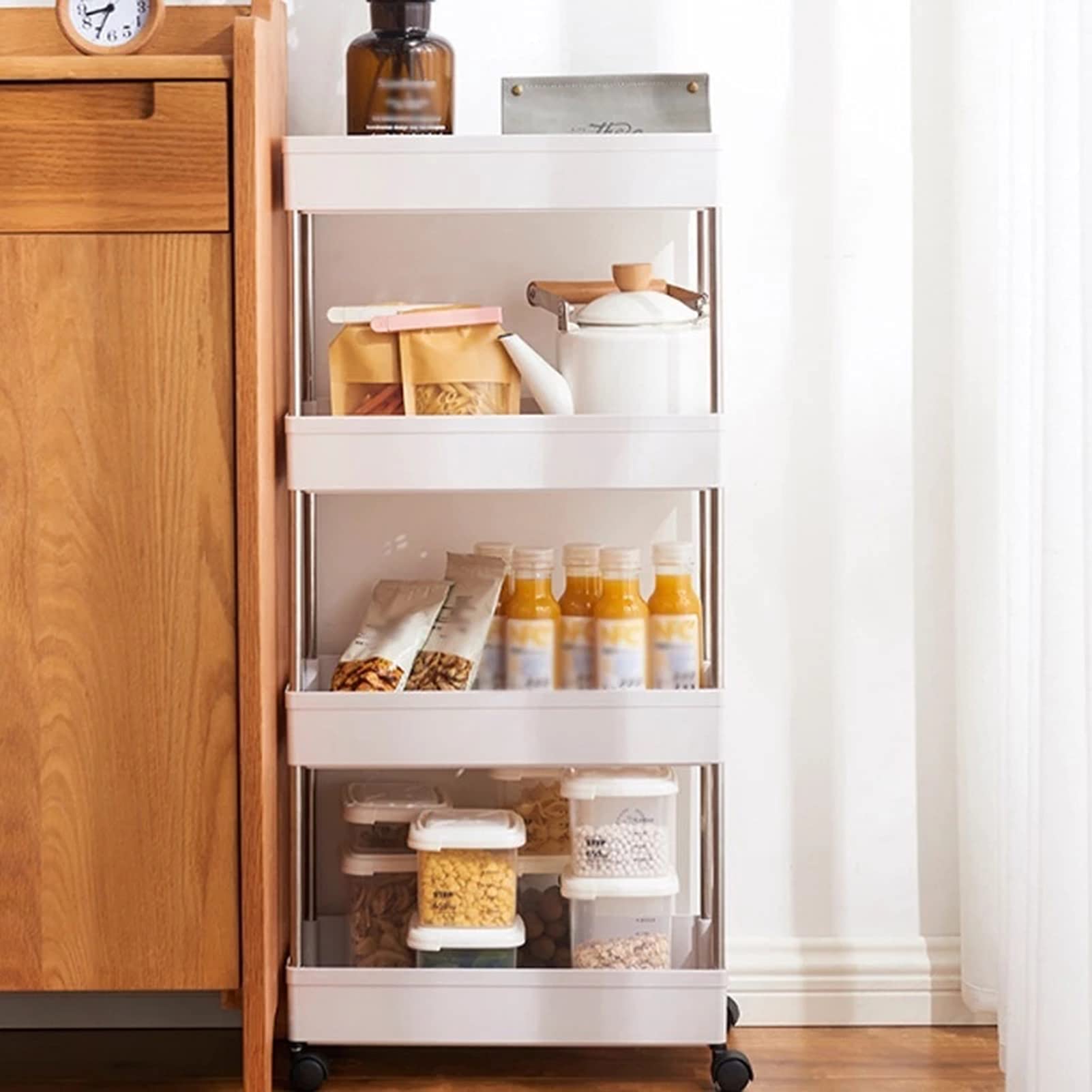 Multifunción Estantería De Almacenaje con Ruedas, Estante De Almacenamiento Ahorra Espacio, Estanterías para Baño, Cocina, Cocina