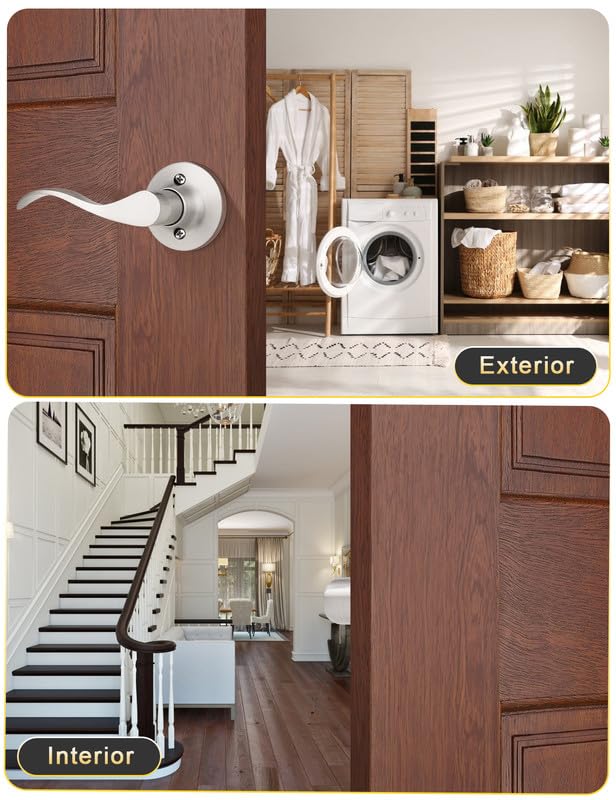 Image of Mengico 2 Pack Satin Nickel Dummy Door Lever, Single Left Side Door Handle for Closets, Non-Turning Pull Only Lever Set, Wave Style Interior Door Knob