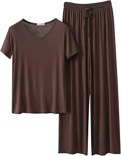 2025 Mujer Homewear Color sólido Pijama Holgado Manga Corta Camiseta Cordón Pantalones Anchos Ropa de Dormir Conjunto de 2 Piezas Traje de Pantalón Mujer Talla 50