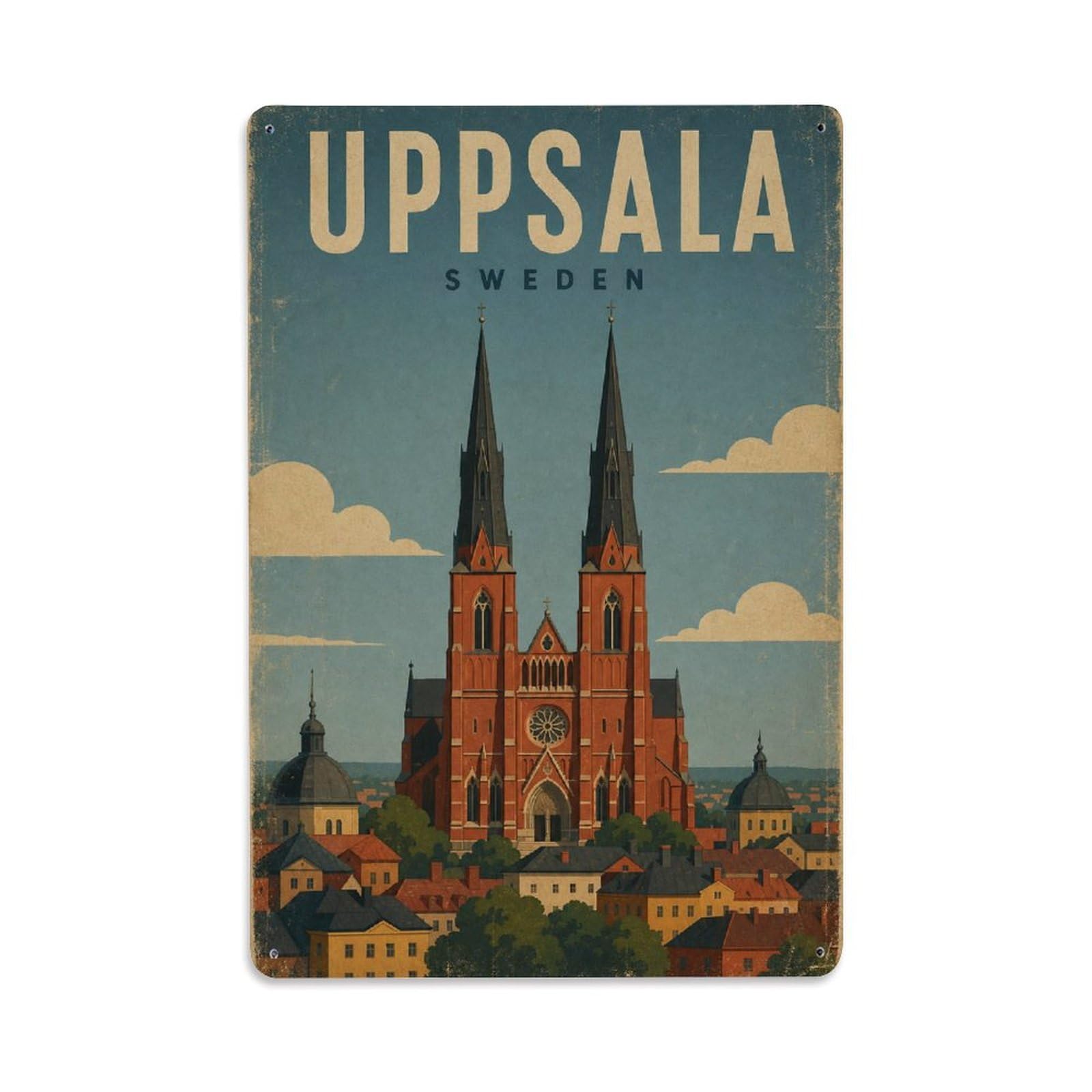 Vintage Travel Sweden Uppsala Metal Tin Sign Plaque Wall Decor for Cafe, Club Bar, Office, Garden Metal Poster 8x12Inch