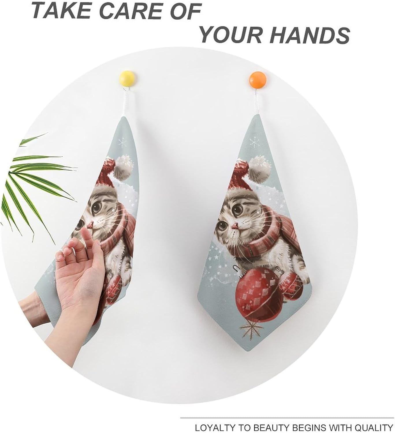 Christmas Cat Hand Towels for Bathroom Kitchen Towels Small Towel Handkerchiefs with Hanging Loop 4PCS