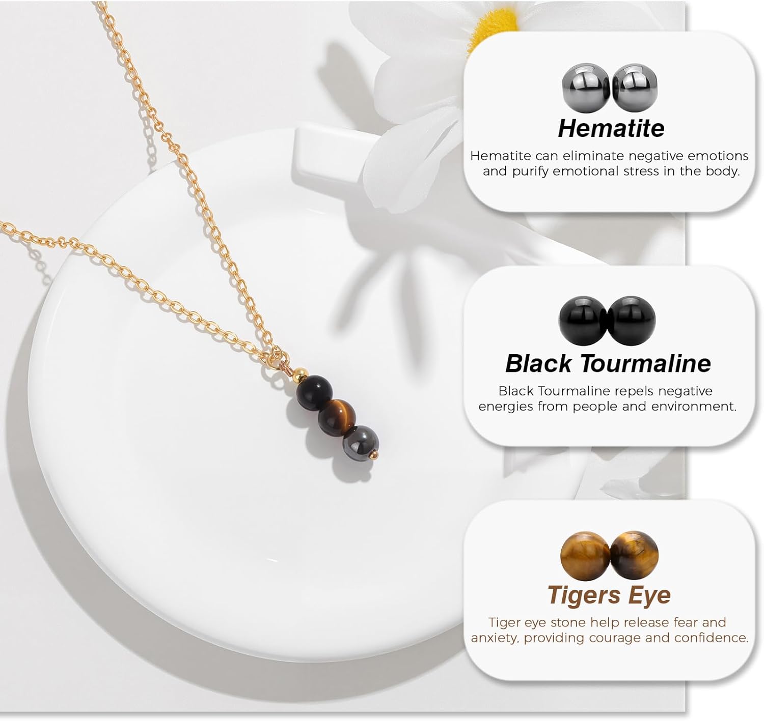 GolbalJew Empath Protection Healing Crystal Necklaces for Women Stone Beads Pendant Necklace, Black Tourmaline, Amethyst, Rose Quartz, Hematite Jewelry Gifts - Image 4