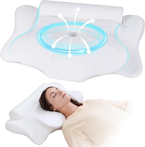 Almohada cervical y cervical  2 en 1 almohadas ergonómicas, almohada de espuma viscoelástica con funda de almohada transpirable, almohadas