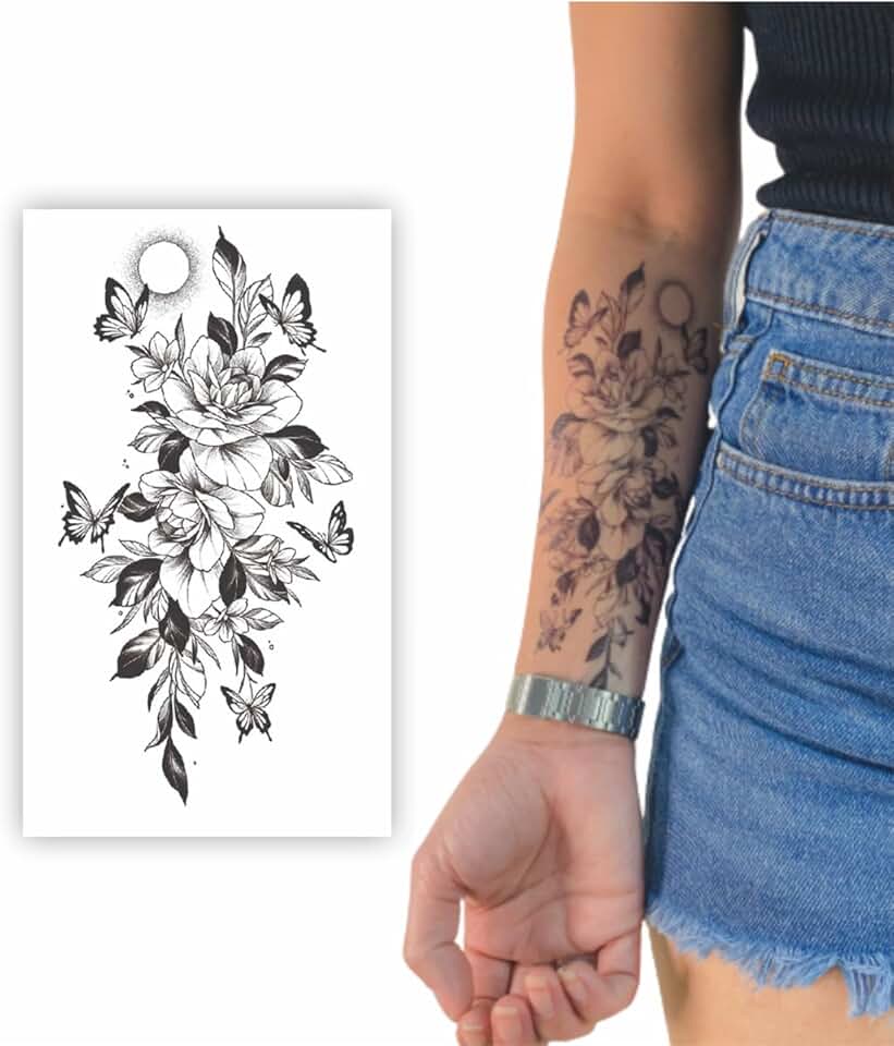 Tatuagem Mania, Tatuagem Temporária Feminina Rosa e Sol | Antebraço