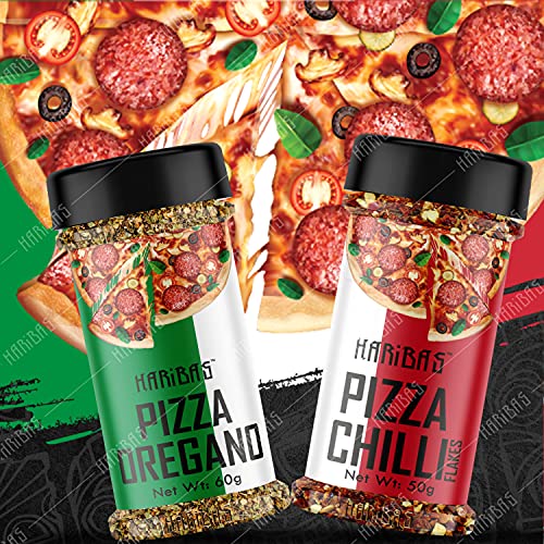 Image of HARIBAS Italian Combo Oregano 40gm and Chilli Flakes 40gm Sprinkler | Flakes /Leaves | Combo Pack of 2 | Italian Herbs Seasoning Masala Powder