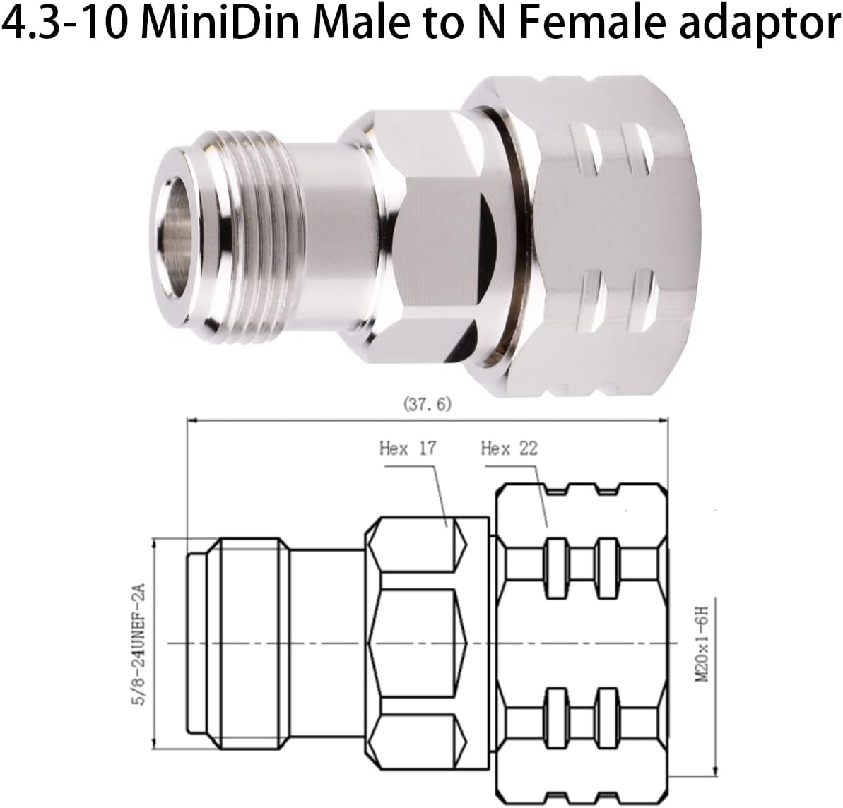 4.3-10 Mini DIN Male to N Female Adapter, 50 Ohm, 1 Piece image 5