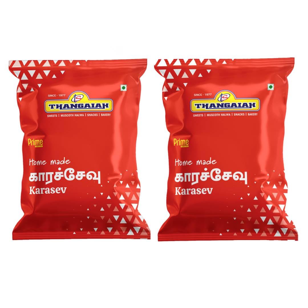 NAMMA SHOP Thangaiah Sweets hot crunchy Karasev | Besan Sev - Pack of 2, Each 250 Grams