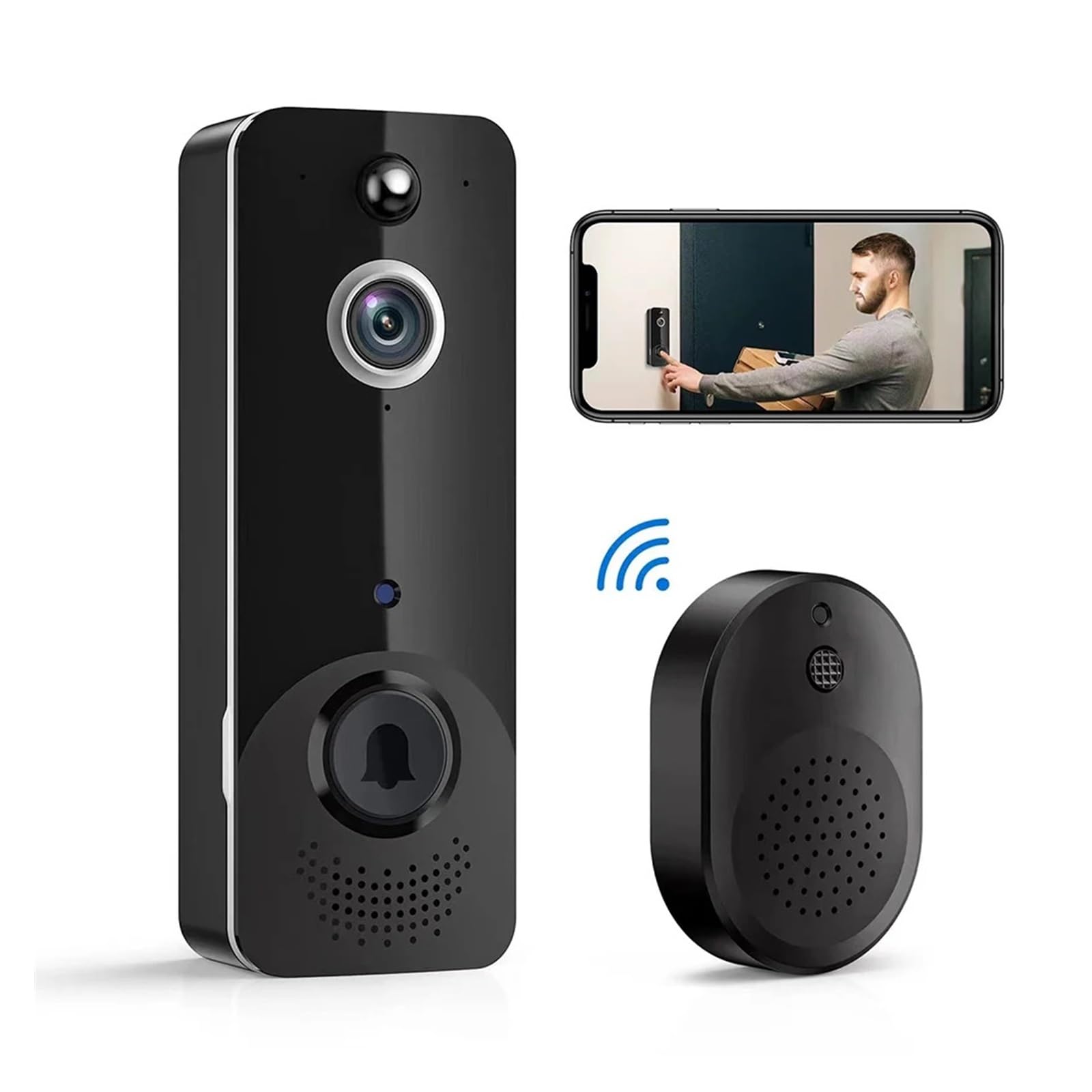ThikK Videocitofono WiFi Campanello for videocamera CMOS wireless Supporto for campanello Audio a 2 vie Rilevamento del movimento Visione notturna a infrarossi in tempo reale