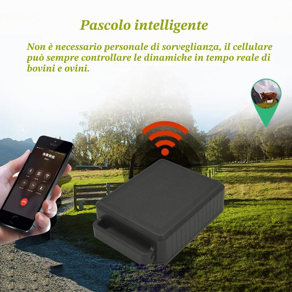 Collare GPS per Bovini E Ovini, Ricarica Automatica Solare, Design Impermeabile, Monitoraggio Sempre E Ovunque - Dispositivo Antifurto Dedicato Ranch,Nero