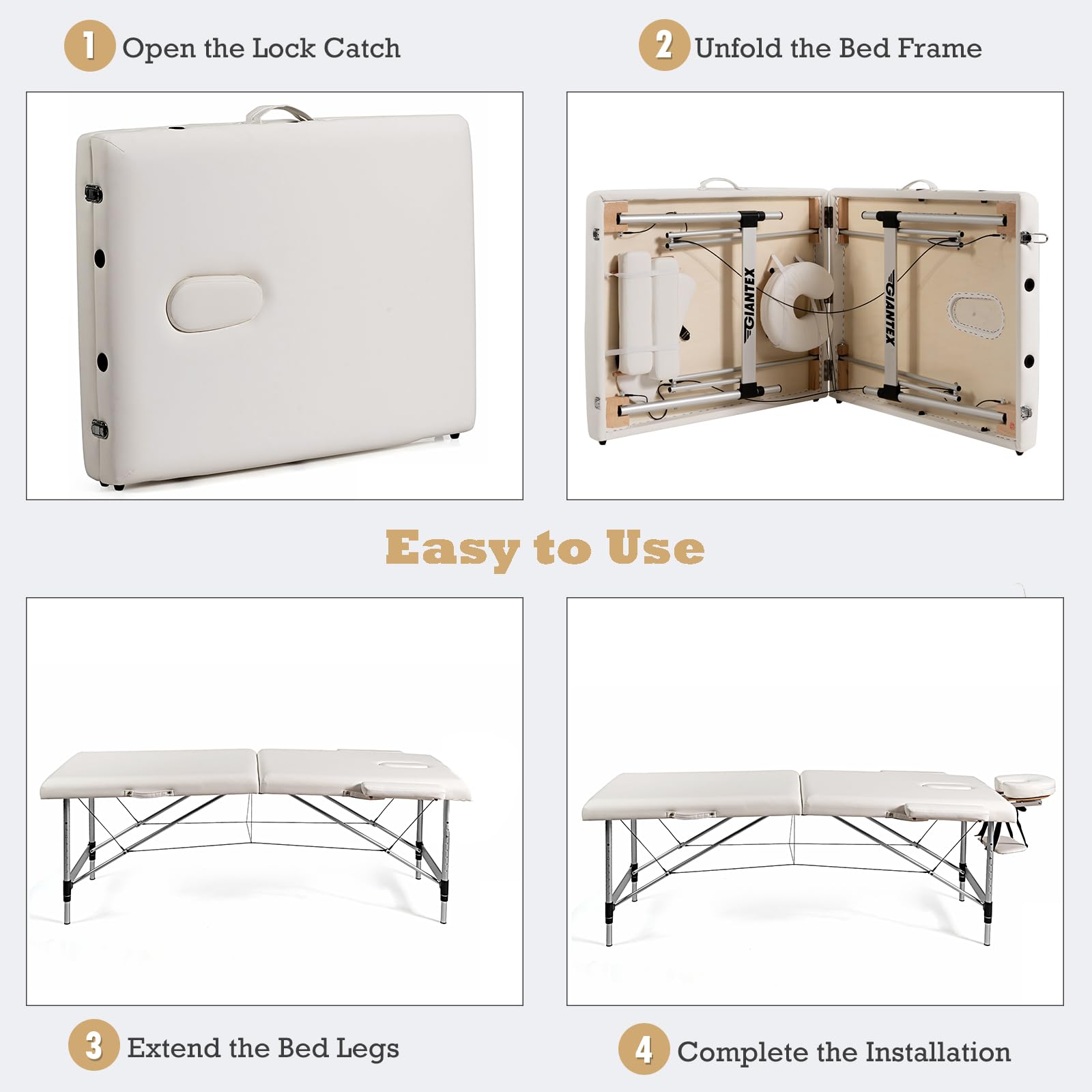 HOMASIS Cama de Masaje Plegable con reposacabezas y reposabrazos extraíbles, Regulable en Altura, portátil con Bolsa, para Fisioterapia, Carga 250 kg, 213x89x59-80 cm, Blanco