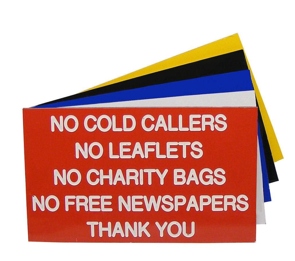 County Engraving Engraved Plaque NO COLD CALLERS NO LEAFLETS NO CHARITY BAGS Sign 125 x 75 (Red with White Text)