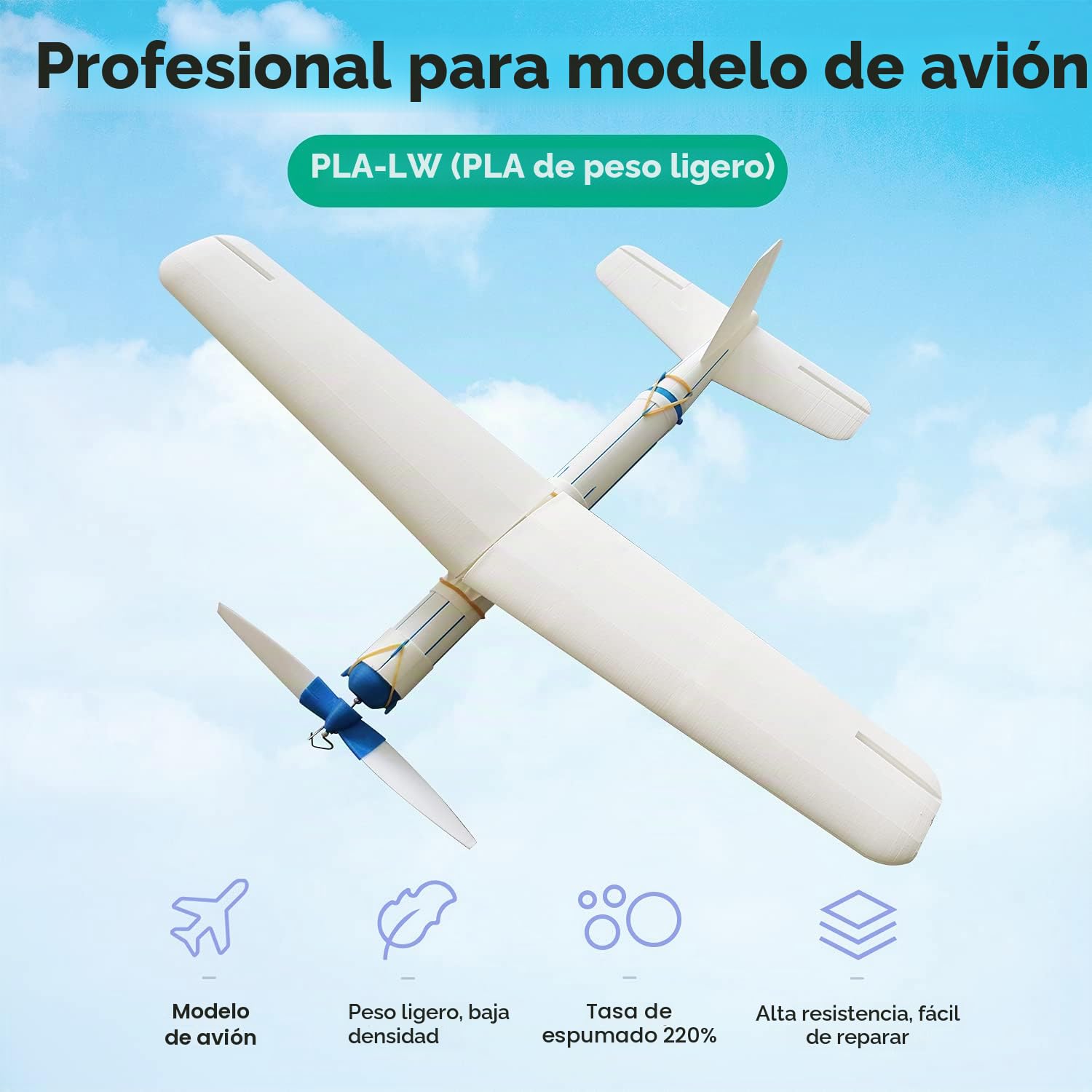 eSUN Filamento PLA Peso Ligero 1.75mm, Baja Densidad Impresora 3D Filamento PLA-LW, Precisión Dimensional +/- 0.05mm, 1KG Carrete (2.2 LBS) Material Espumante para Impresión 3D, Natural