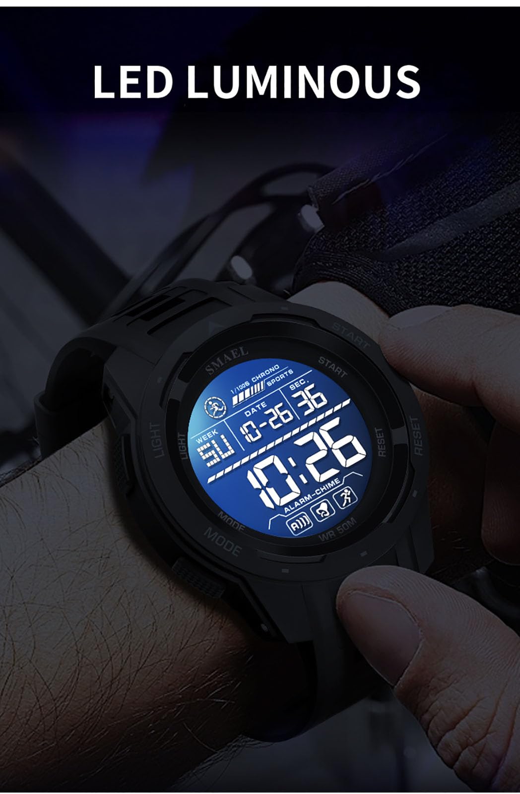 Orologio Digitale Sportivo da Uomo, Impermeabile con Grande quadrante, retroilluminazione, Uomini Attivi.
