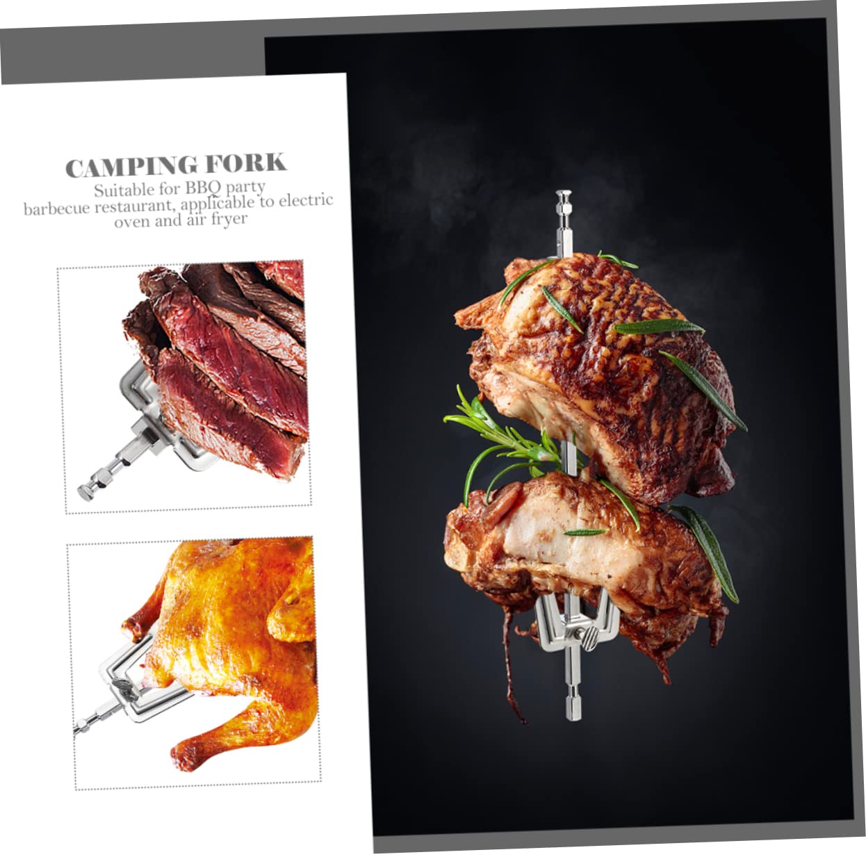 Toyvian 3pezzi Forchetta per Barbecue in Acciaio Inossidabile Accessori per Forno Versatile Forchetta per Barbecue Rotante Adatta per Grigliare Cibi e Utilizzo Friggitrice ad Aria