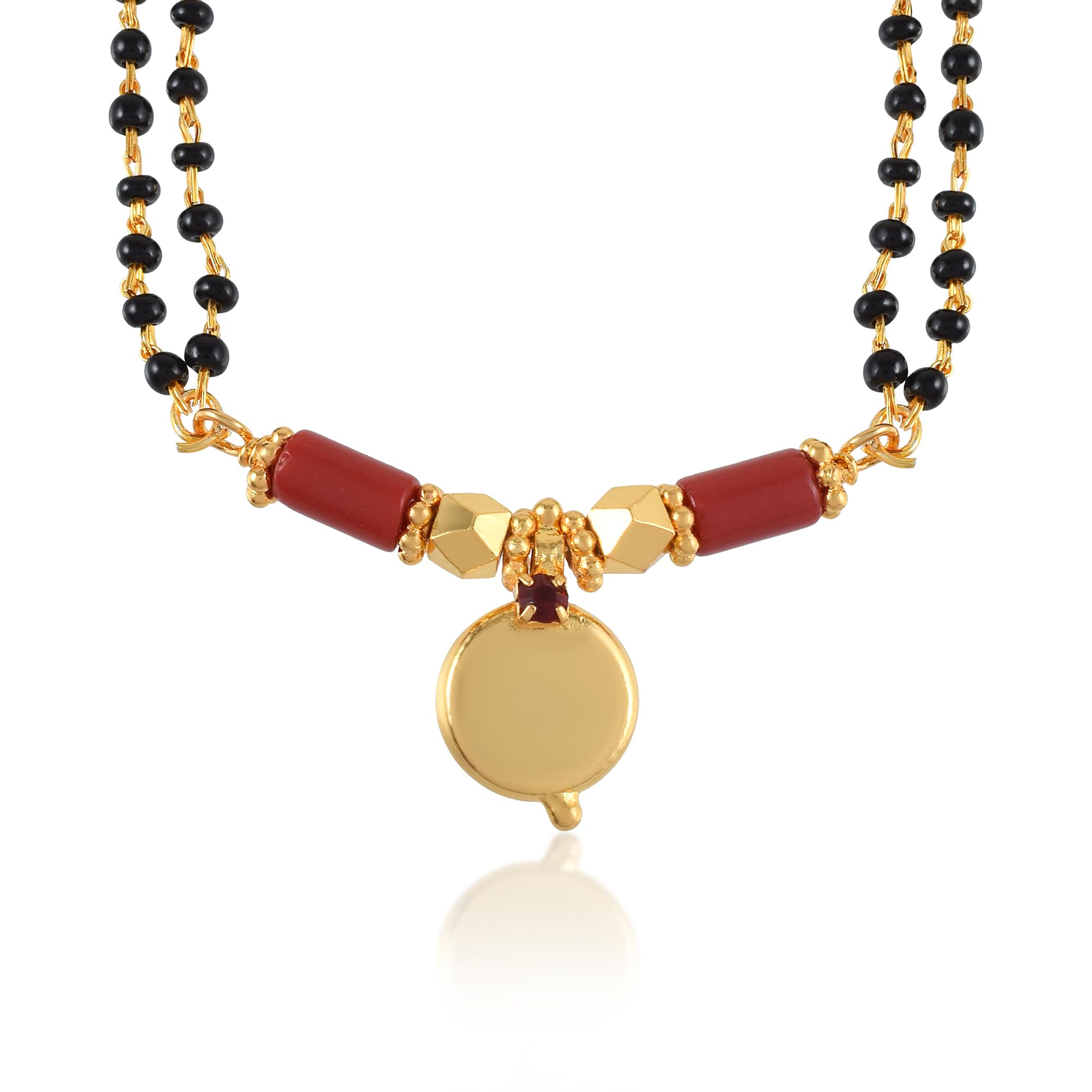 Missmister Brass Micron 1 gram Gold natural ruby Single Wati Traditional Mangalsutra Women Tanmaniya Fashion Jewellery (MM1276MSSV)-image-39