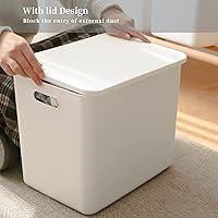 Vista 2 de Yishyfier Cestas de almacenamiento de plástico con tapas, contenedor organizador de almacenamiento blanco, contenedores para estantes, cajones