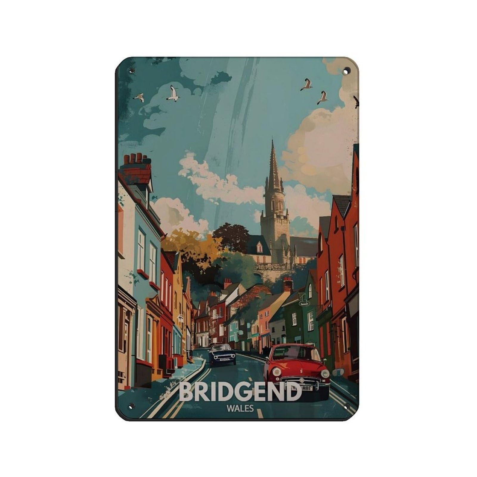 Lxwnze 20L X 30W Cm Bridgend Poster, Wales City Art Tin Sign Vintage Metal Pub Club Cafe Bar Home Wall Art Decoration Poster Retro 8X12inch(20X30cm)