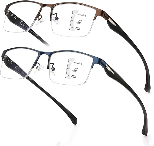 Vista 13 de Paquete de 2 lentes de lectura progresivos multienfoque duraderos para hombres, bloqueo de luz azul, lector de computadora, antifatiga ocular, marco