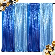 ShinyBeauty Baby Blue and Blue Sequin Backdrop - 4 Pieces Photo Booth Curtains, Sparkle Fabric Glitter Background for Baby Shower, Birthday, and Party Decorations