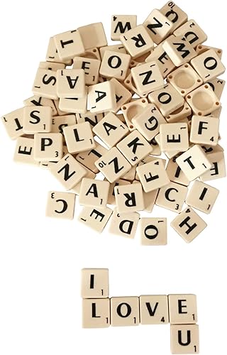 Miniatura 2 de Trimming Shop Azulejos del alfabeto de plástico marfil con letras y números negros para juegos, manualidades, crucigrama, decoración de bricolaje,