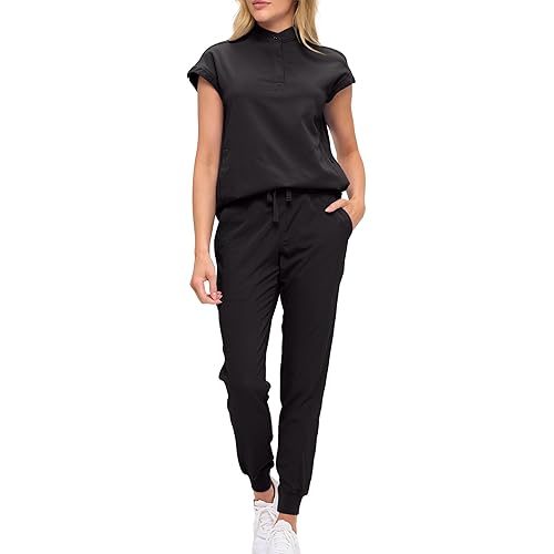 Womens Jogger Scrub Set with Oversized Scrub Top with Mandarin Collar. Supreme Comfort Scrub Set for Women