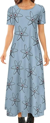 Physics Science Women's Summer Casual Short Sleeve Maxi Dress Crew Neck Printed Long Dresses