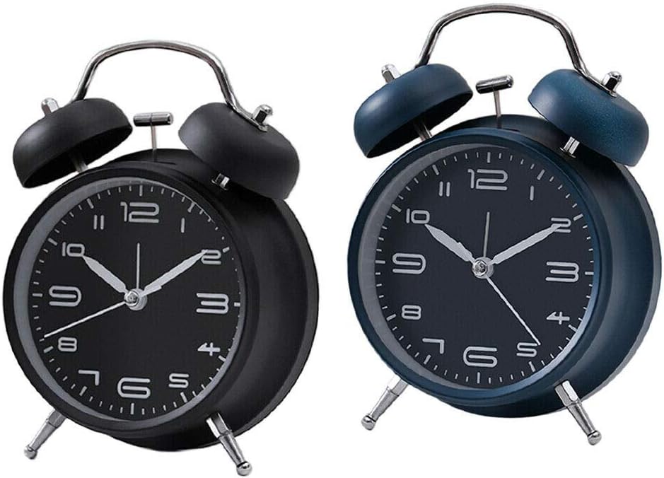 Home Decor 2pcs Wind Up Alarm Clock Dual Bell Mechanical Keywound Alarm Clock Blue/Black